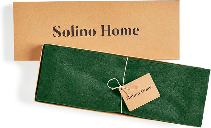 Solino Home Linen Cloth Placemats Set of 4-100% Pure Linen Pine Green Placemats 14 x 19 Inch for Summer - Fete