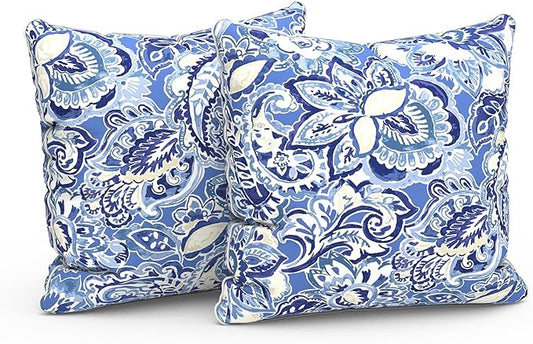 LVTXIII Outdoor Throw Pillow Covers Pack of 2 Patio Waterproof Pillow Cases Fade Resistant Accent Pillow Covers for Home and Garden Furniture Decoration, 20"x20", Floral Bluish Violet