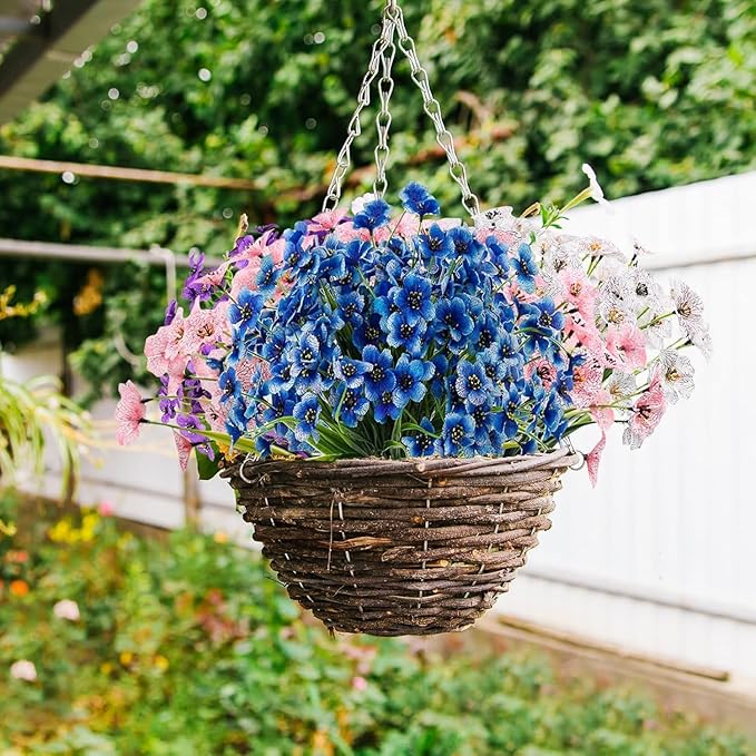 22 Bundles Artificial Flowers Outdoor, Faux Flowers UV Resistant with Plastic Plants, Faux Silk Flowers for Outdoors Outside Front Porch Hanging Planter Window Box Garden Decoration(Blue)