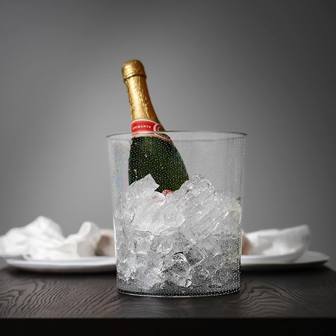 Ice Bucket for Champagne - 6 Pack Plastic Ice Buckets for Parties - 2.83L Silver Transparent Bridal Beverage Tub Cooler Catering Bar Accessories for Wine, Beer, Liquor, Spirits and Seltzers
