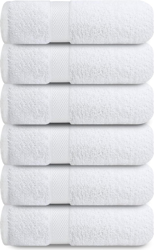 Infinitee Xclusives Luxury 100% Ring-Spun Cotton Hand Towels for Bathroom Set of 6 (16x28 inches) - Soft, Absorbent & Quick-Drying Bath Towels for Bathroom, Gym, Spa & Hotel Use (Brilliant White)