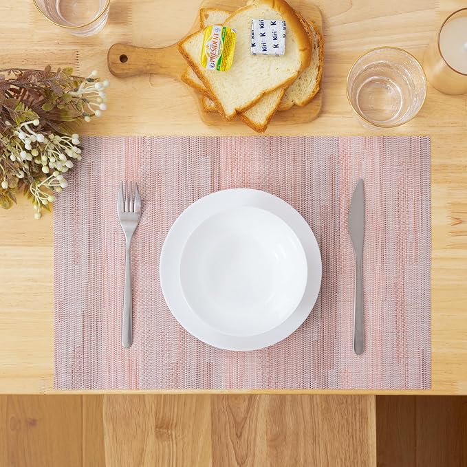 Winknowl Placemats Set of 6, Heat Resistant Stain Resistant Woven Vinyl Insulation Place mats, Durable Washable Elegant Table Mats for Kitchen Dining Table Decor (Misty Rose)