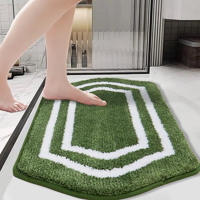 COSY HOMEER Extra Thick Bath Linen Sets Rugs - Anti-Slip Bath Mats Soft Plush 100% Strong Polyester Living Room Bathroom Water Absorbent(Green,20x32 - Inches)
