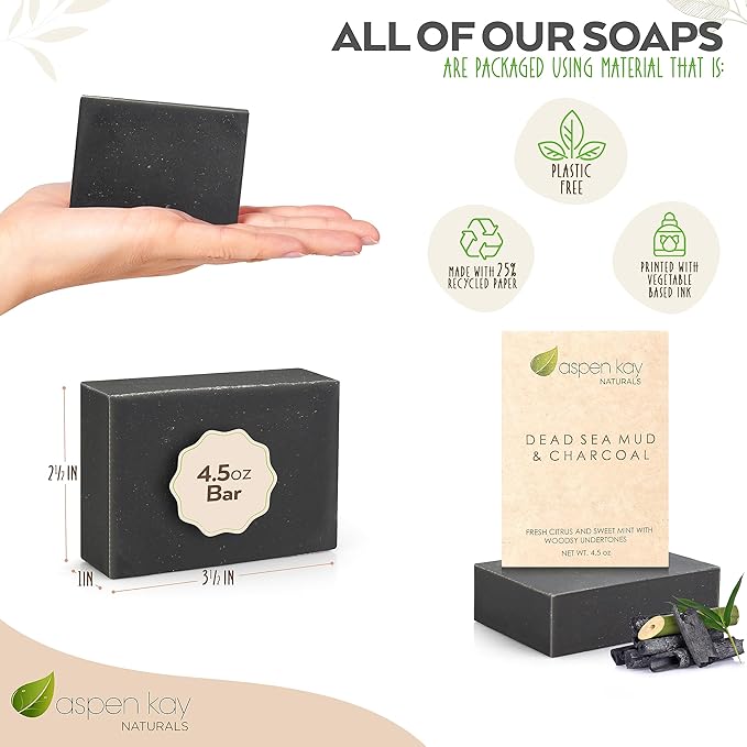 Aspen Kay Naturals Handmade Dead Sea Mud Soap Bar, Activated Charcoal & Pure Essential Oils, 4.5 oz Bar