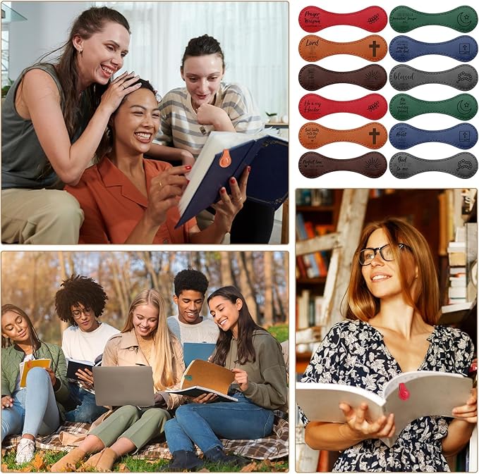 12 Pcs Father Church Gifts Christian Magnetic Bookmarks Bulk Religious Leather Clips Bible Verse Bookmarks Magnetic Page Markers Scripture Church Gifts for Book Lovers Club Readers (Vivid)