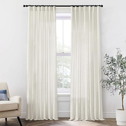 XTMYI 95 Inch Length Curtains 2 Panels Set Back Tab Linen Window Sheer Curtain Drapes for Living Room Bedroom,50x95 in Long,Cream(Ivory/Off White)