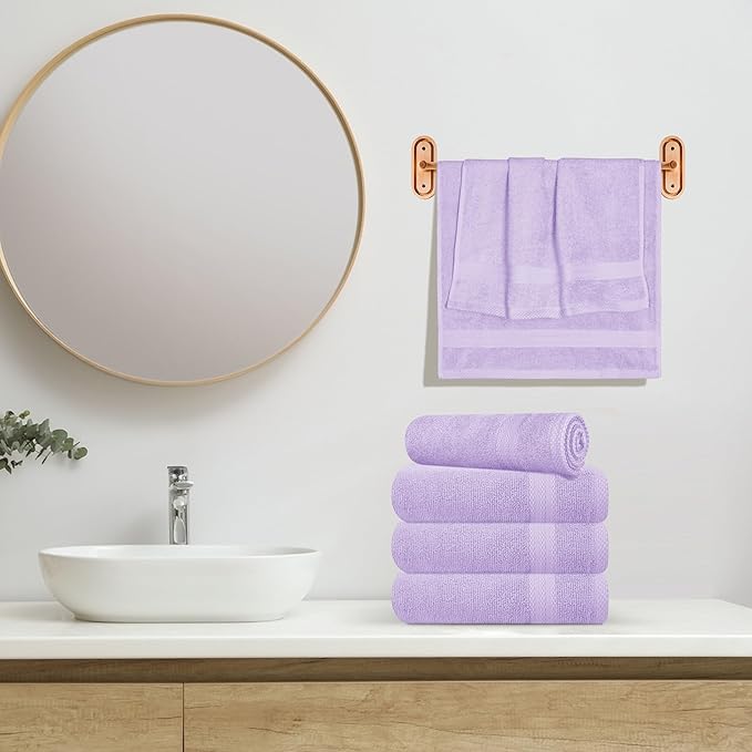 GLAMBURG Ultra Soft 6-Piece Hand Towel Set 16x28-100% Ringspun Cotton - Durable & Highly Absorbent Hand Towels - Ideal for use in Bathroom, Kitchen, Gym, Spa & General Cleaning - Purple