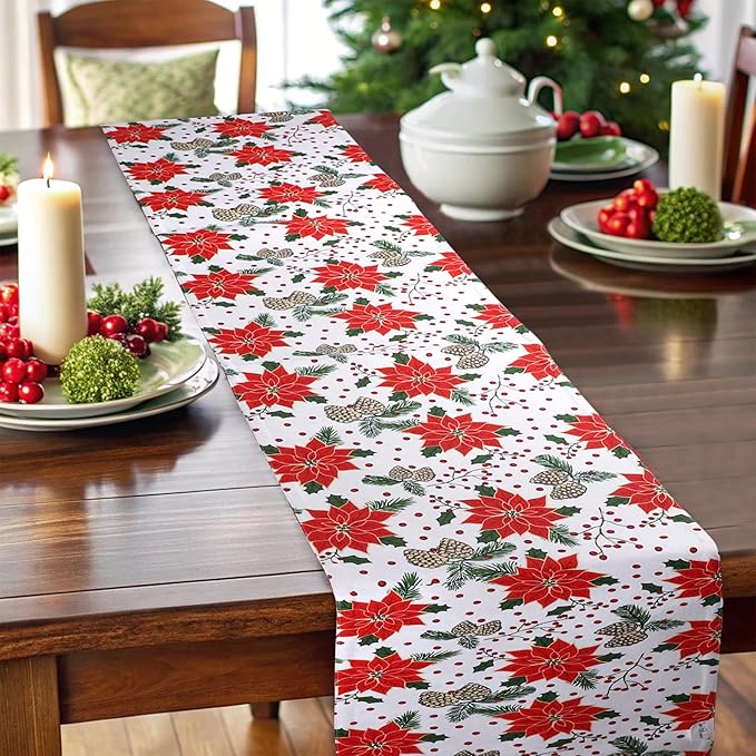 Urban Villa Pine Cone Print 100% Cotton Fused Table Runner 14''x72'' Over Sized Christmas Color Table Runner Heavier Quality