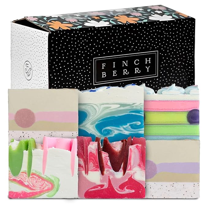 FinchBerry Season of Soap Gift Set - Handmade Seasonal Soaps - Cleanse & Moisturize with Olive, Shea Butter & Coconut Oil - Ideal for All Skin Types & SPRING Gifting, Pack of 6 (4.5 oz Each)