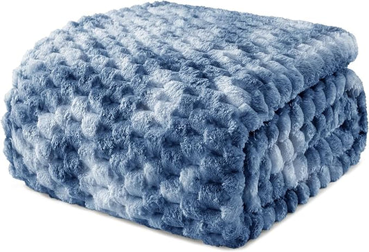 Exclusivo Mezcla Twin Size Soft Fleece Blanket, 90x66 Inches Stylish Jacquard Velvet Blanket for Bed, Fuzzy Cozy Lightweight for All Season, Tie-dye Stone Blue