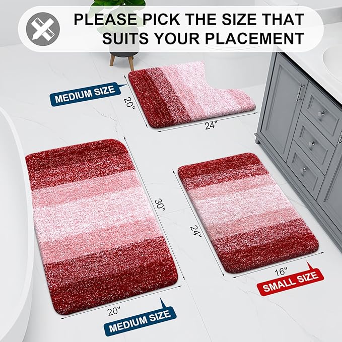 Arotive Microfiber Bathroom Rugs, Shaggy Soft and Absorbent Bath Rug, Non-Slip, Thick Plush Machine Washable Dry Bath Mats for Bathroom, Tub and Shower, 34x21, Burgundy