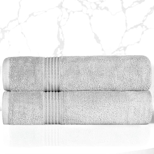 Superior Egyptian Cotton Bath Towel Set, Home Bathroom Towels, Master, Guest Bath, Decor Essentials, Quick Dry, Absorbent, Large Body Towels, Spa, Hotel, Resort, Adult, Kids, Set of 2, Silver