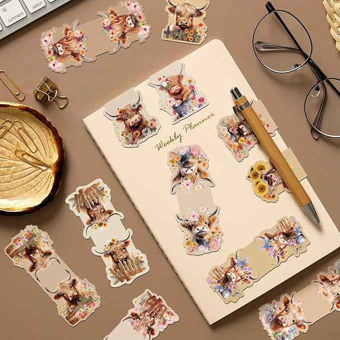 Highland Cow Magnetic Bookmark Gifts - Wxiben 12 Pcs Cow Print Book Marks Magnets Animal Magnetic Bookmarks Sunflower Cattle Bookmark Page Clip Gift for Book Lovers Teens Students Teacher Reading