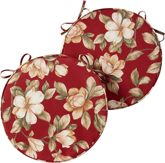 Greendale Home Fashions Outdoor 18-inch Round Reversible Seat Cushion, 2-Pack, Tuscan Floral 2 Count