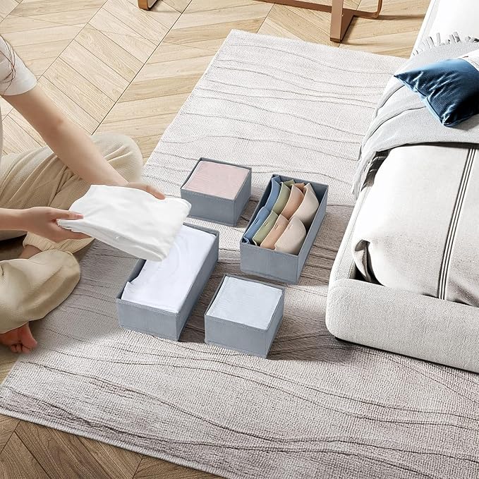DIMJ Drawer Organizer Clothes Set of 8, Foldable Closet Drawer Organizer, Underwear Drawer Box, Fabric Drawer Dividers for Baby Clothes, Socks, Belt, Tie (Grey)
