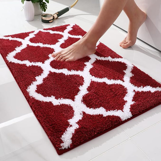 OLANLY Bathroom Rugs 24x16, Soft and Absorbent Microfiber Bath Rugs, Non-Slip Shaggy Shower Carpet, Machine Wash Dry, Bath Mats for Bathroom Floor, Tub and Shower, Burgundy