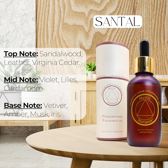 Mystic Romance Santal Premium Home Fragrance Oil - for Aroma Oil Diffusers and Burner Oil Lamps (120mL, Glass)