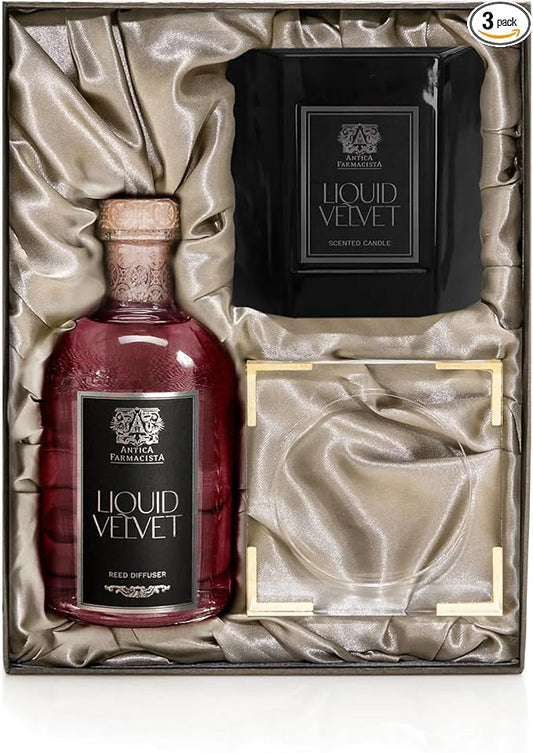 Antica Farmacista Liquid Velvet Candle & Reed Diffuser Set - Gift Set for Women & Men - 9 oz Scented Candle, 8.45 fl oz Reed Diffuser, Acrylic Diffuser Tray - Holiday Gifts - Home Fragrance Gift Set