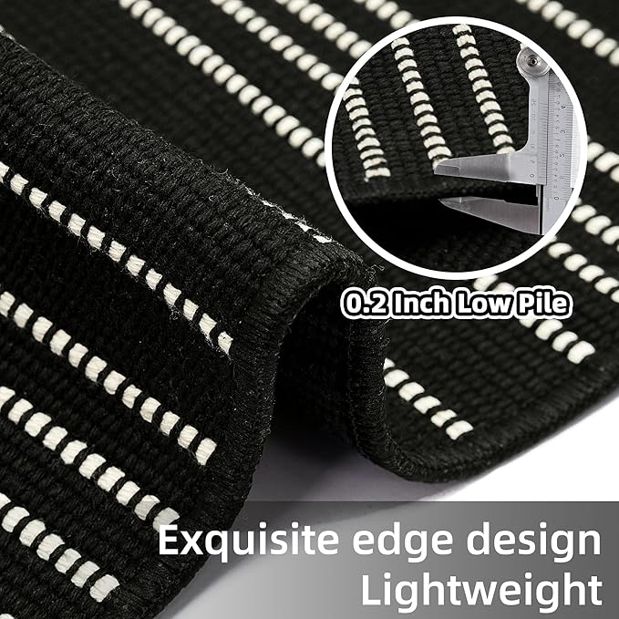 Tritard Boho Hallway Runner Rug 2x10 - Lightweight Washable Area Rug Farmhouse Aztec Cotton Long Thin Rugs with Tassels Kitchen Bathroom Woven Low Pile Carpet for Entryway, Bedroom, Black and White