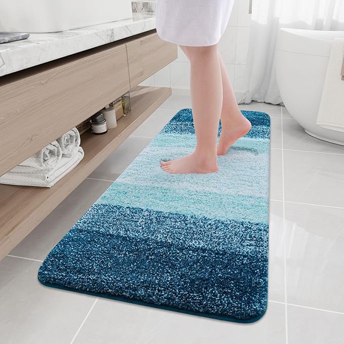 Arotive Microfiber Bathroom Rugs, Shaggy Soft and Absorbent Bath Rug, Non-Slip, Thick Plush Machine Washable Dry Bath Mats for Bathroom, Tub and Shower, 59x17, Peacock Blue