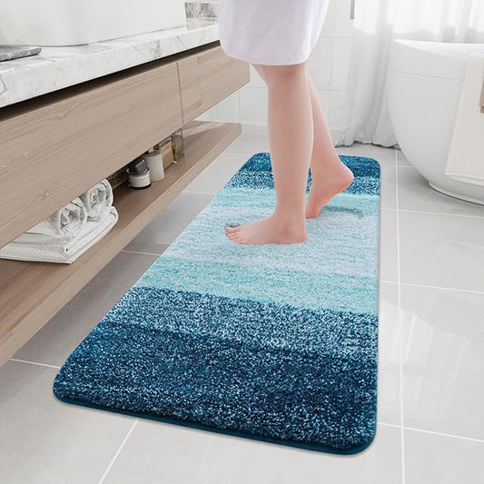 Arotive Microfiber Bathroom Rugs, Shaggy Soft and Absorbent Bath Rug, Non-Slip, Thick Plush Machine Washable Dry Bath Mats for Bathroom, Tub and Shower, 59x17, Peacock Blue