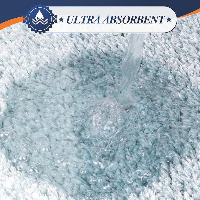 Walensee Non Slip Bath Mat (24 x 36, Ombre Turquoise) - Soft Microfiber Shaggy Mat, Water Absorbent, Machine Washable, Thick Plush Rug for Shower