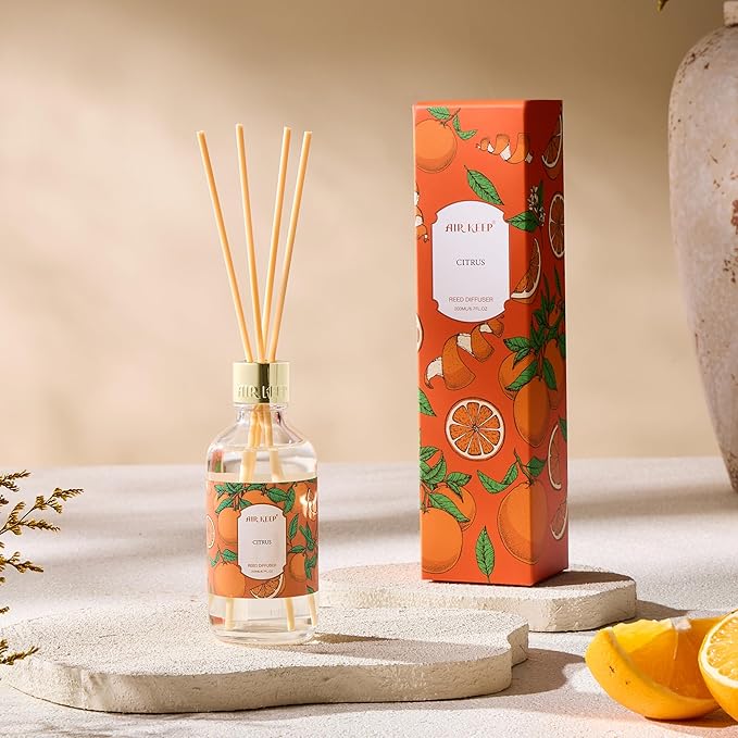 Airkeep Reed Diffuser Oil Set with Reed Sticks,Citrus Aromatherapy Oil Scent Diffuser for Home Office Bathroom Decoration Perfume and Gifts 6.76 oz/200ml
