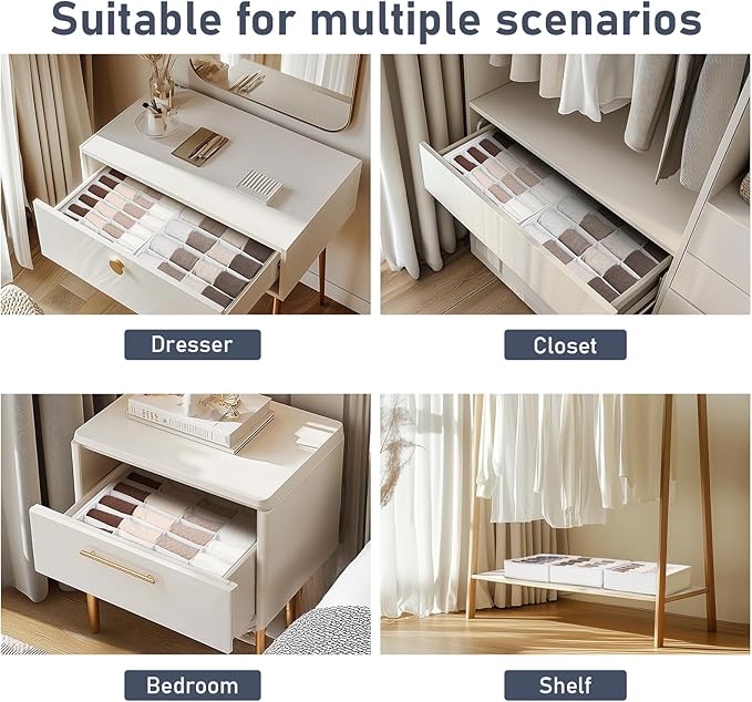 Joyoldelf Sock Drawer Organizer Divider 2 Packs Underwear Organizer, 24 Cell + 16 Cell Closet Organizers and Storage Sock Holders Organizers for Storing Socks, Handkerchiefs, Ties, Belts (White)