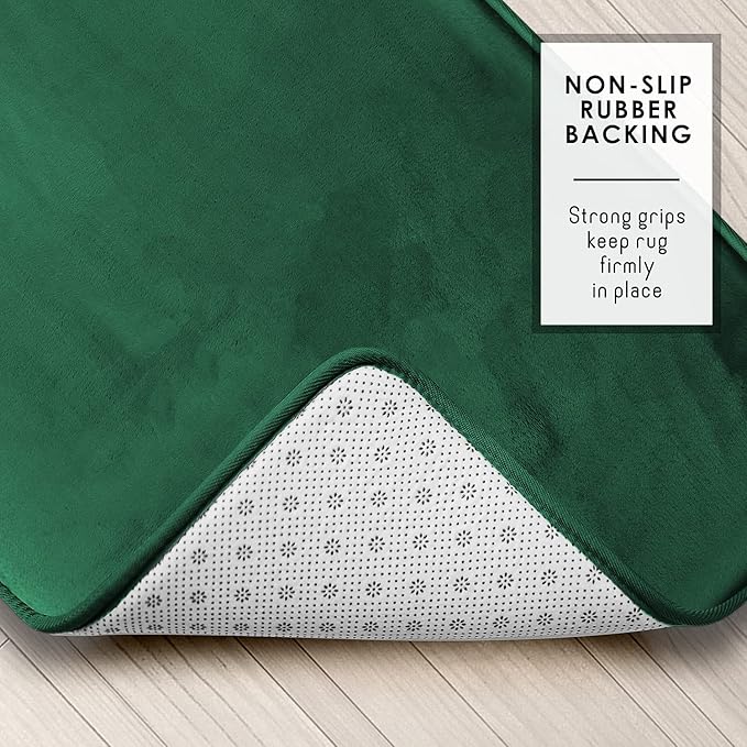 Clara Clark 2 Piece Bathroom Rugs Bath Mat Set, Velvet Memory Foam Bath Mats for Bathroom - Non-Slip, PVC Backing Bath Rugs, Washable - Dries Quickly, Hunter Green