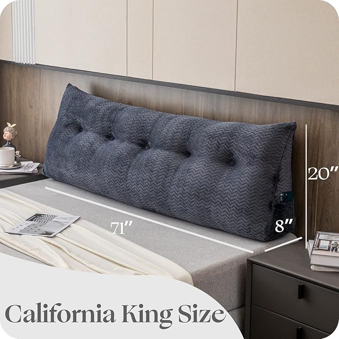 Large Bolster Triangular Headboard Wedge Backrest Positioning Support Bed Rest Reading Pillows Headboard Wedge Pillows for Day Bed Bunk Bed with Removable Cover, California King(71x8x20 Inches)