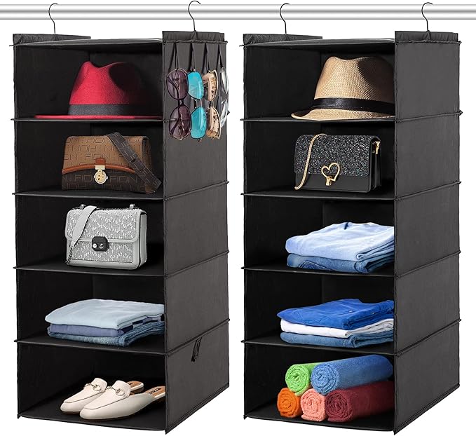 Hat Rack for Closet Hanging Organizer Fedora, 2 Pack 10 Shelves Organization, Cap Storage Cowboy Wide Brim Sunhat XL Holder Easy to Install (Black)