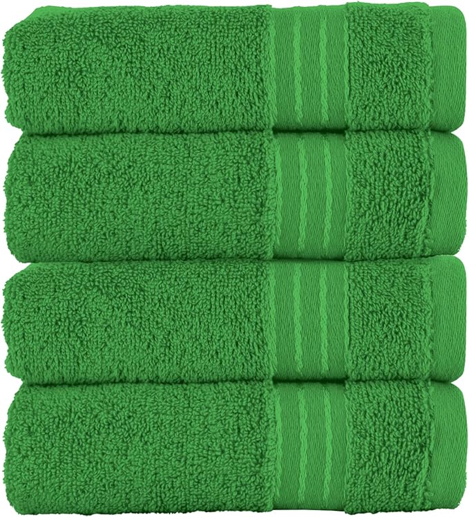 Elegant Comfort Premium Turkish Cotton 4 Pack Hand Towel Set - 16 x 28 inch, Luxurious Hotel Spa Quality 100% Turkish Cotton 4PC Hand Towel Set - Highly Absorbent - Soft Bathroom Towels, Emerald Green