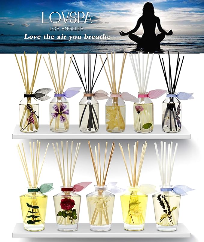 LOVSPA Japanese Honeysuckle Reed Diffuser Set - Fresh Floral Bouquet Scent Diffuser - Reed Diffusers for Home with Long Lasting Fragrance - Non-Toxic Oil Reed Diffuser - Made in The USA