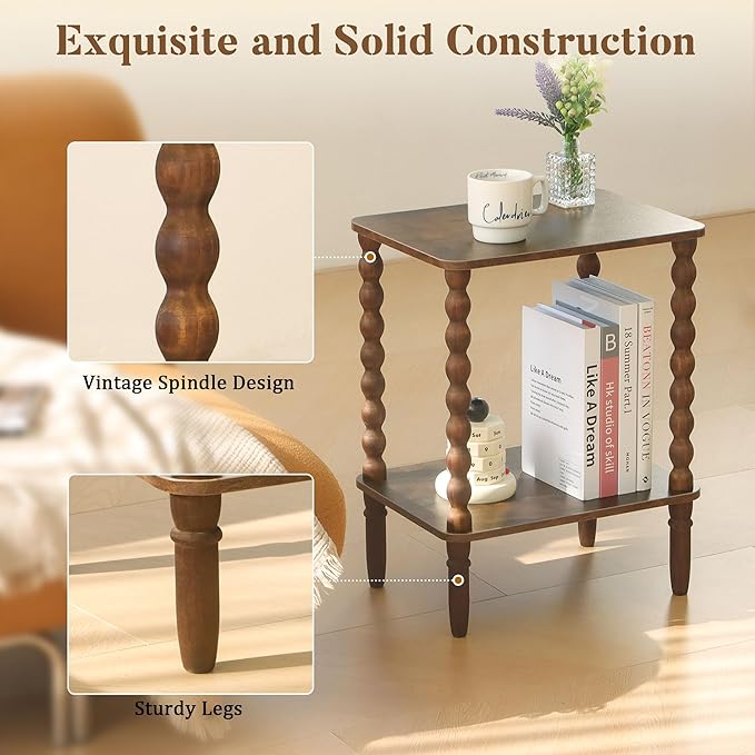 Side Tables Set of 2, Small End Table with Storage Shelf, Night Stand Set 2 Bedside Tables for Living Room, Bedroom, Office and Small Spaces (Rustic Brown)