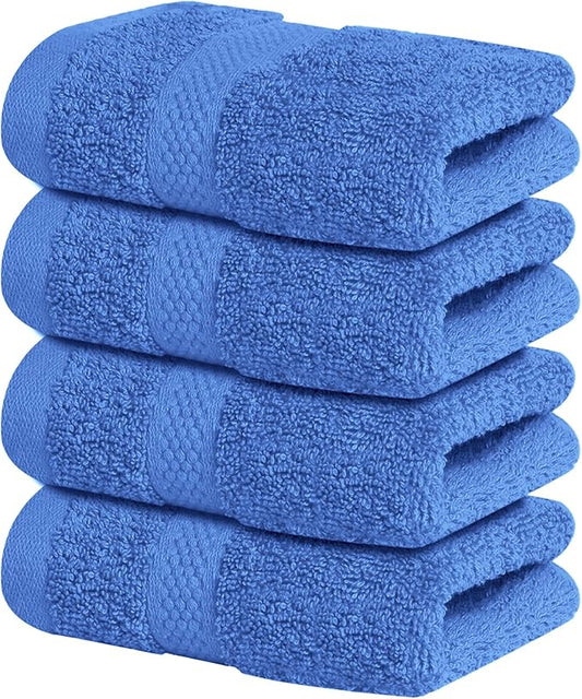 Infinitee Xclusives Premium 100% Cotton Wash Cloths for Showering - Pack of 4, (12x12) Inches - Highly Absorbent, Soft Face Towels, Washcloths Perfect for Bathroom, Hotel, Gym | Eloquent Blue |