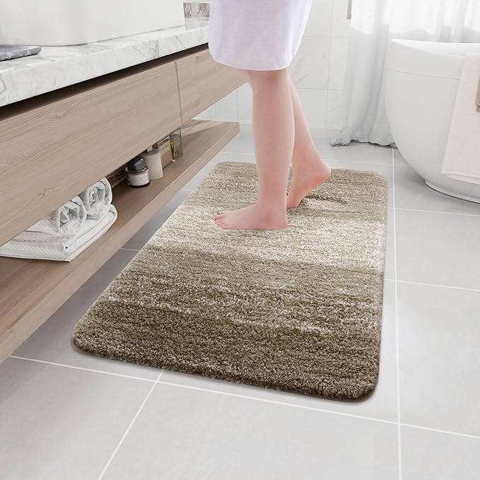 Arotive Microfiber Bathroom Rugs, Shaggy Soft and Absorbent Bath Rug, Non-Slip, Thick Plush Machine Washable Dry Bath Mats for Bathroom, Tub and Shower, 36x24, Coffee