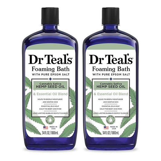 Dr Teal's Foaming Bath with Pure Epsom Salt, Cannabis Sativa Hemp Seed Oil, 34 fl oz (Pack of 2)