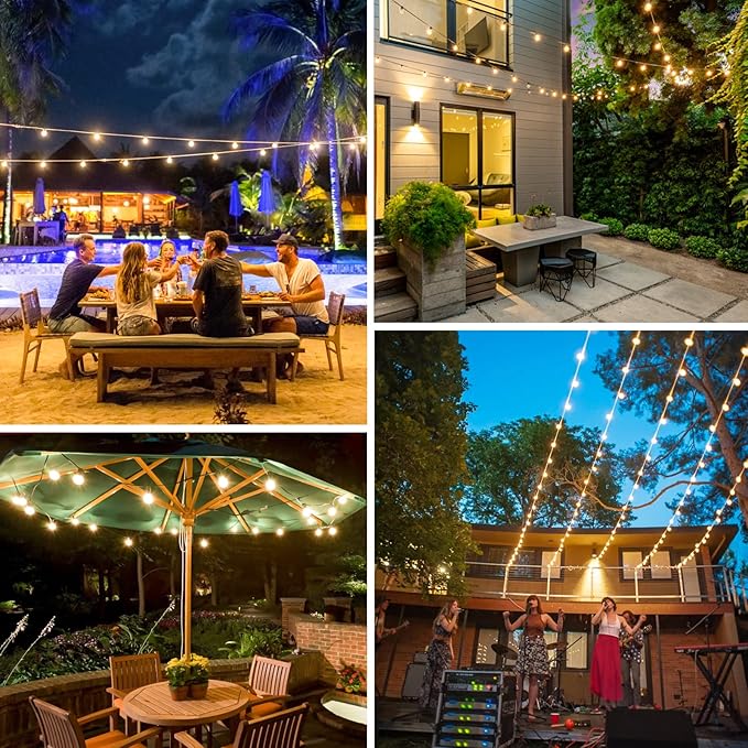 60FT Outdoor G40 LED Globe String Lights Dimmable Waterproof Shatterproof Light Strings with 30 Bulbs Connectable Commercial Hanging Lights for Christmas Patio House Backyard Balcony Party