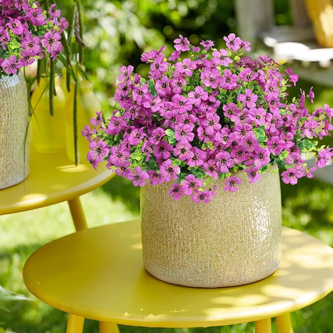 Artificial Flowers Outdoor Faux Plants UV Resistant 12 Bundles Fake Patio Flowers Plastic Greenery Plnats Outside Bulk for Spring Garden Hanging Planter Home Vase Decor, Purple