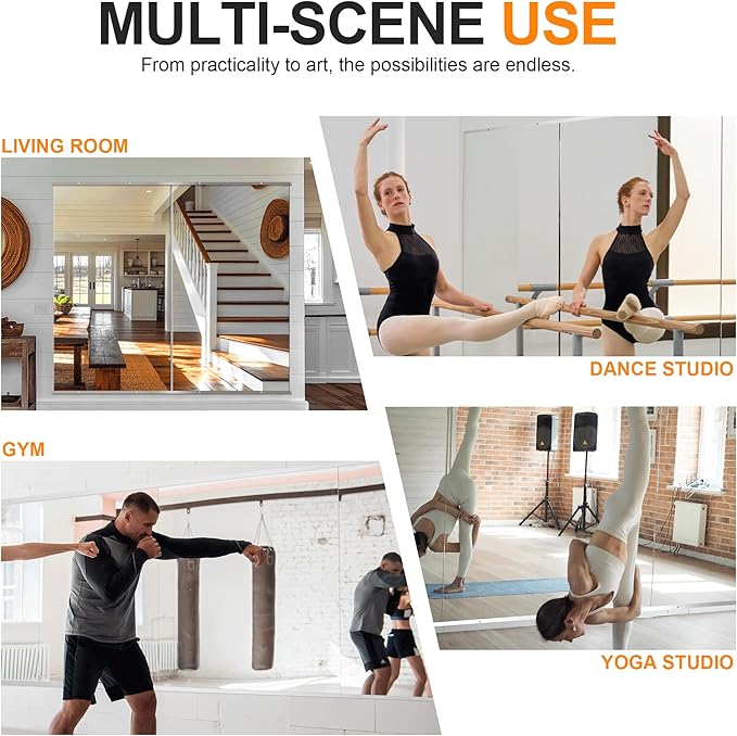 Delma Home Gym Mirror, 54''x30''x2PCS, Large Full Body Mirror for Yoga, Glass Frameless Mirror for Wall Mounted, Wall Mirror for Home Gym, Garage, Bedroom, Bathroom