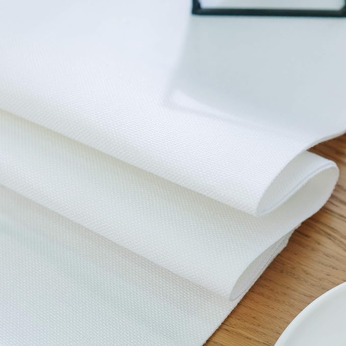 Set of 4 Round Placemat 15 Inch Soft Linen eco-Friendly Fabric Handcrafted Machine Washable Indoor & Outdoor Tablemat Pure White