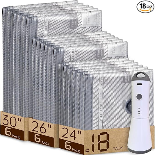 Vacuum Storage Bags for Travel with Rechargeable air Pump, 18 Pack Carry-on Size Compression Packing for Luggage and Suitcase, Space Saver Bags for Clothes and Clothing Travel