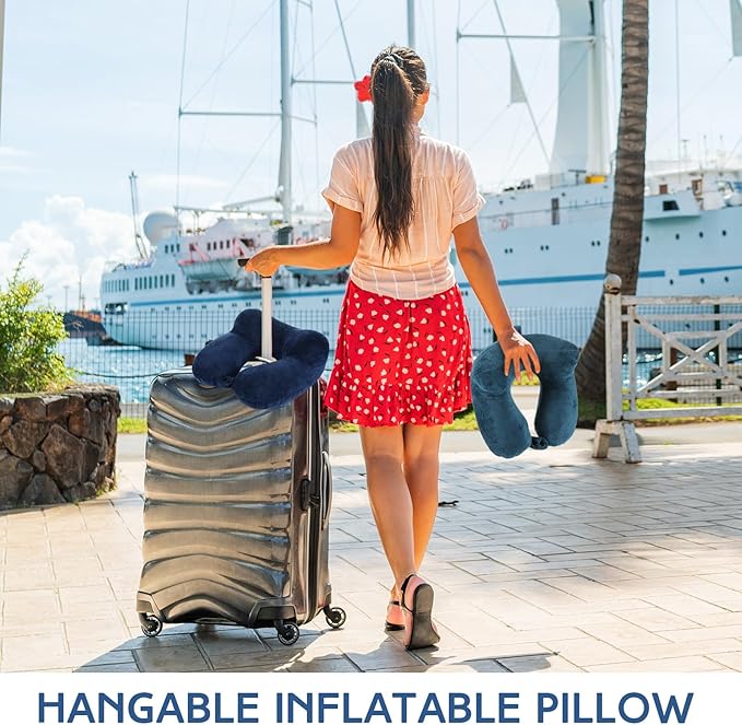 Sintuff 2 Pack Inflatable Travel Pillow for Airplanes Inflatable Neck Pillows with Compact Bag and Blindfold Soft Flight Pillow for Traveling, Airplane, Train, Car, Office(Peacock Green and Blue)