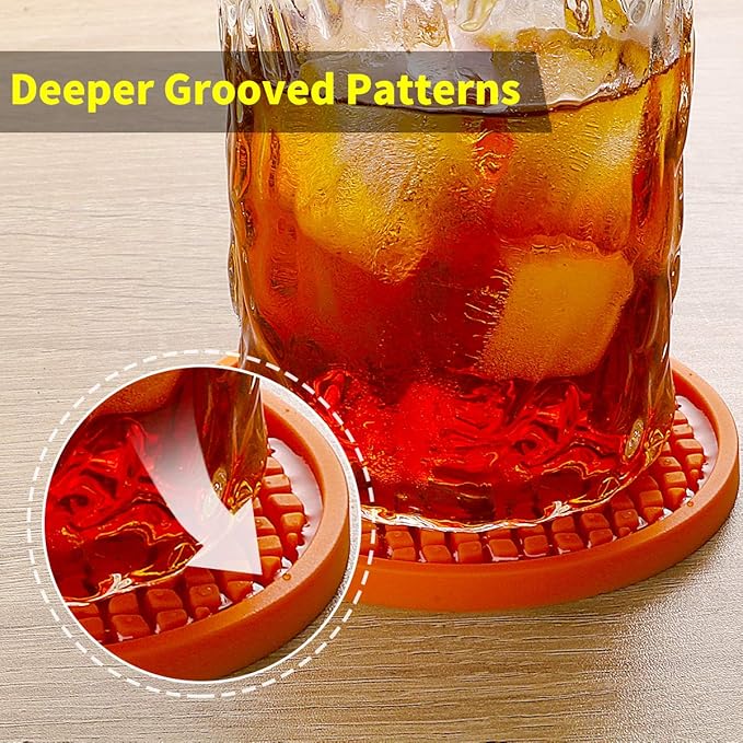 ME.FAN Silicone Coasters [6 Pack] Thickened Drink Coasters with Holder - Cup Mat - Non-Slip, Non-stick, Stay Put, Deep Tray - Prevents Furniture and Tabletop Damages(Red)