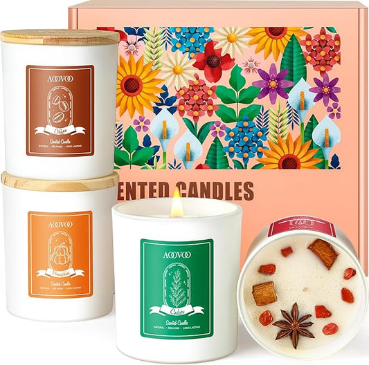 AOOVOO 4 Pack Candles Set for Women - Aromatherapy Candle with Crystals Inside, 40oz Soy Candles for Home Scented, Birthday Gifts Mothers Day Set Candle for Women Mom