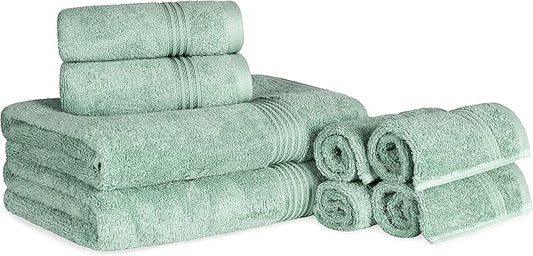 Superior Egyptian Cotton 8-Piece Towel Set, Assorted Towels for Home Bathroom, Guest Bath Decor Essentials, Includes 2 Bath, 4 Hand, 2 Face Towels/Washcloths, Quick Dry, Absorbent, Sage