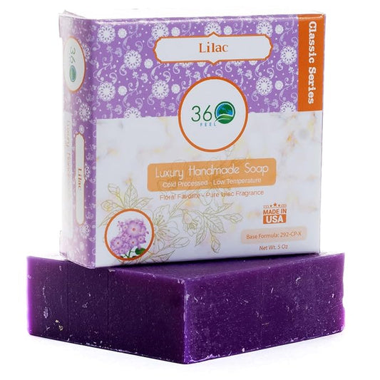 360Feel Lilac Soap - Handcrafted Castile Natural Soap Bar with a Floral Scent - Handmade with Essential Oils - An Ideal Gift for Anniversaries, Weddings, and Stockings - Rich Lather - 5 Ounce