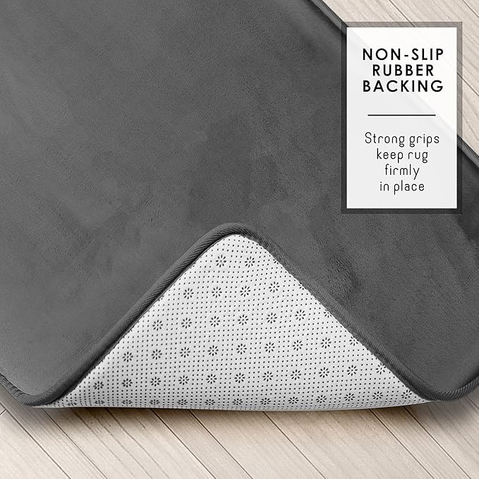 Clara Clark Bathroom Rugs, Velvet Memory Foam Bath Mat, Non-Slip, Machine Washable Bath Rugs - Dries Quickly, Ultra Soft Plush Bath Mats for Bathroom, 17 x 24, Grey