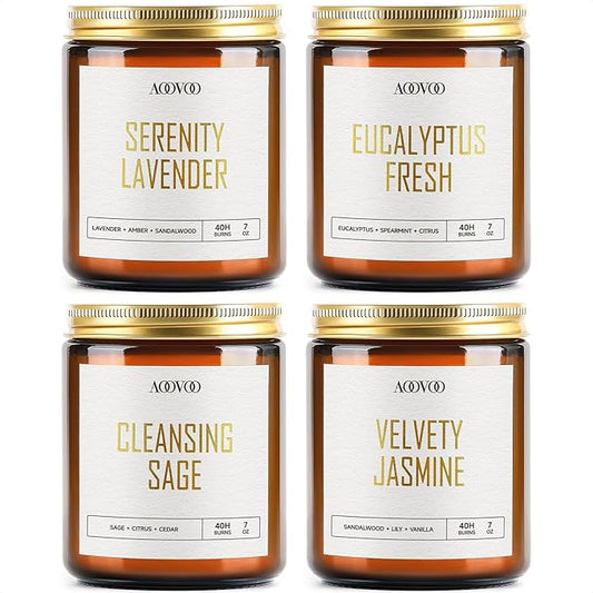 AOOVOO Candle Set - 4PC Scented Candles, 28 oz Soy Candles, Soy Candle for Home Scented, Lavender/Jasmine/Eucalyptus/Sage