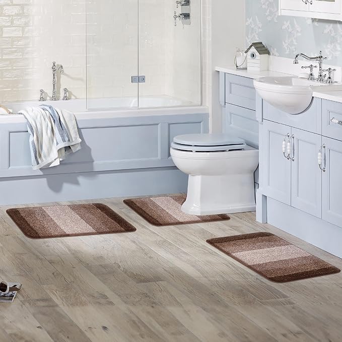 Walensee Bathroom Contour Rug (20 x 24, Ombre Brown) Non Slip, Absorbent, Soft Microfiber Shaggy U Shape Bath Mat